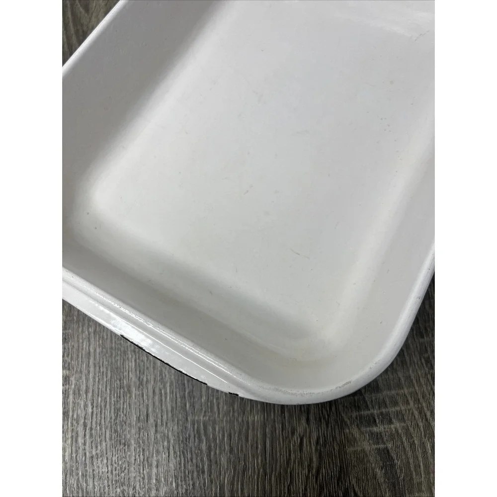 VTG Le Creuset France Orange Casserole Lasagna Pan Enameled Bail Handles Large - Picture 10 of 16